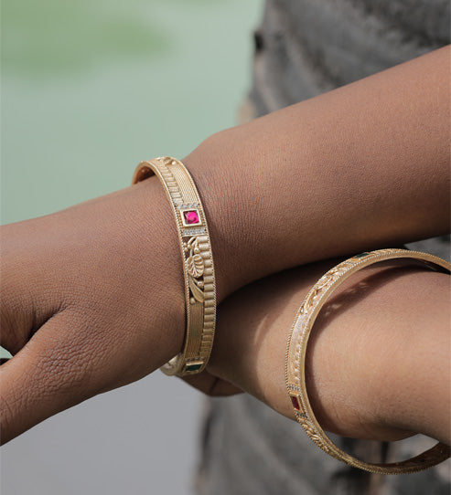 Gold Bangles with Ruby & Emerald Stone β Zevaae Jewels