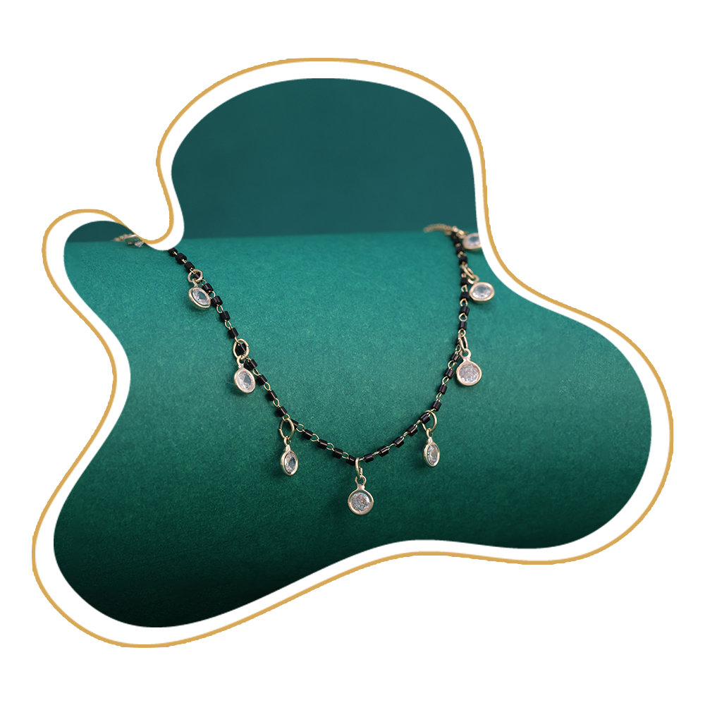 Elegant Diamond Drop Mangalsutra – Minimalist Gold-Plated Black Bead Necklace for Women