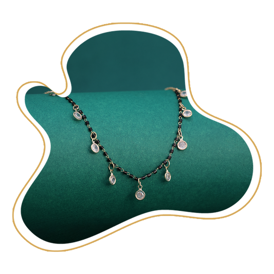Elegant Diamond Drop Mangalsutra – Minimalist Gold-Plated Black Bead Necklace for Women