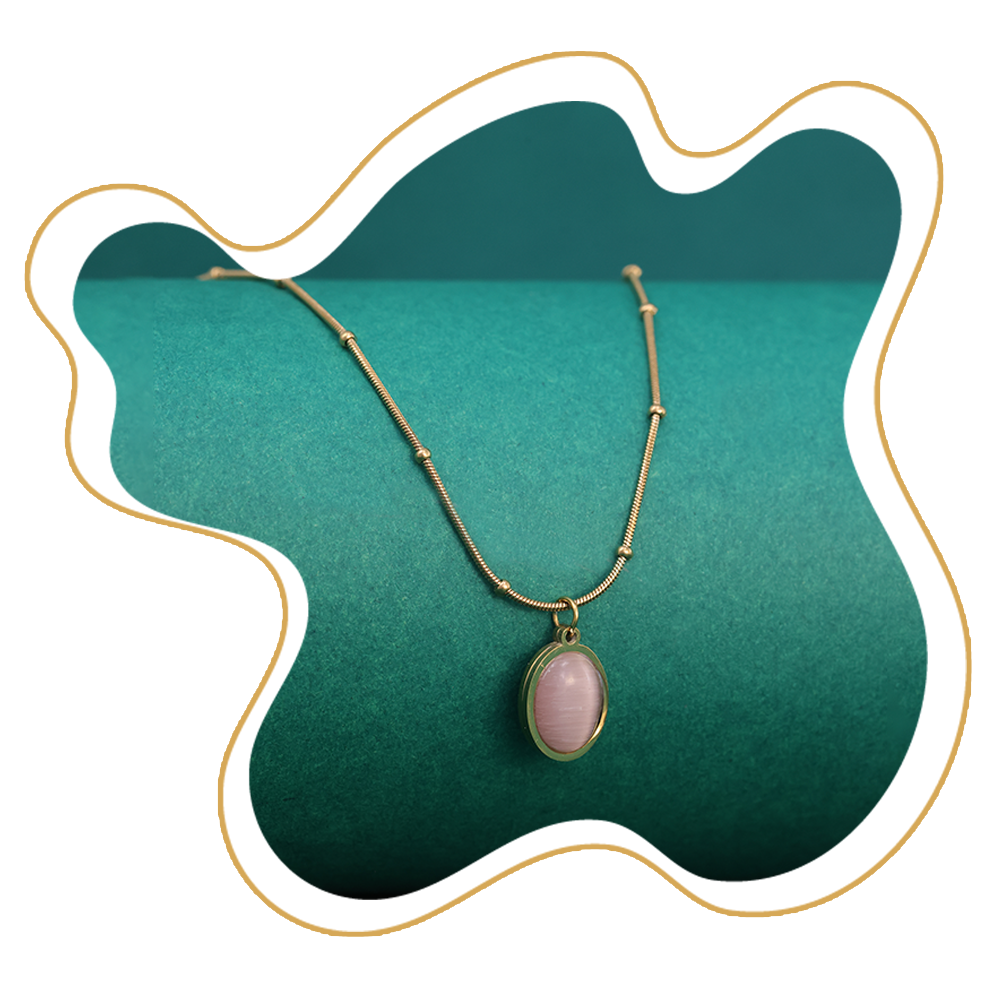 Oval Pink Stone Pendant Necklace – Gold Plated Artificial Jewellery