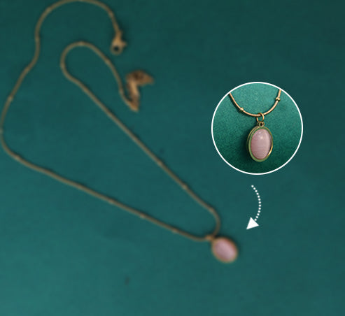 Oval Pink Stone Pendant Necklace – Gold Plated Artificial Jewellery