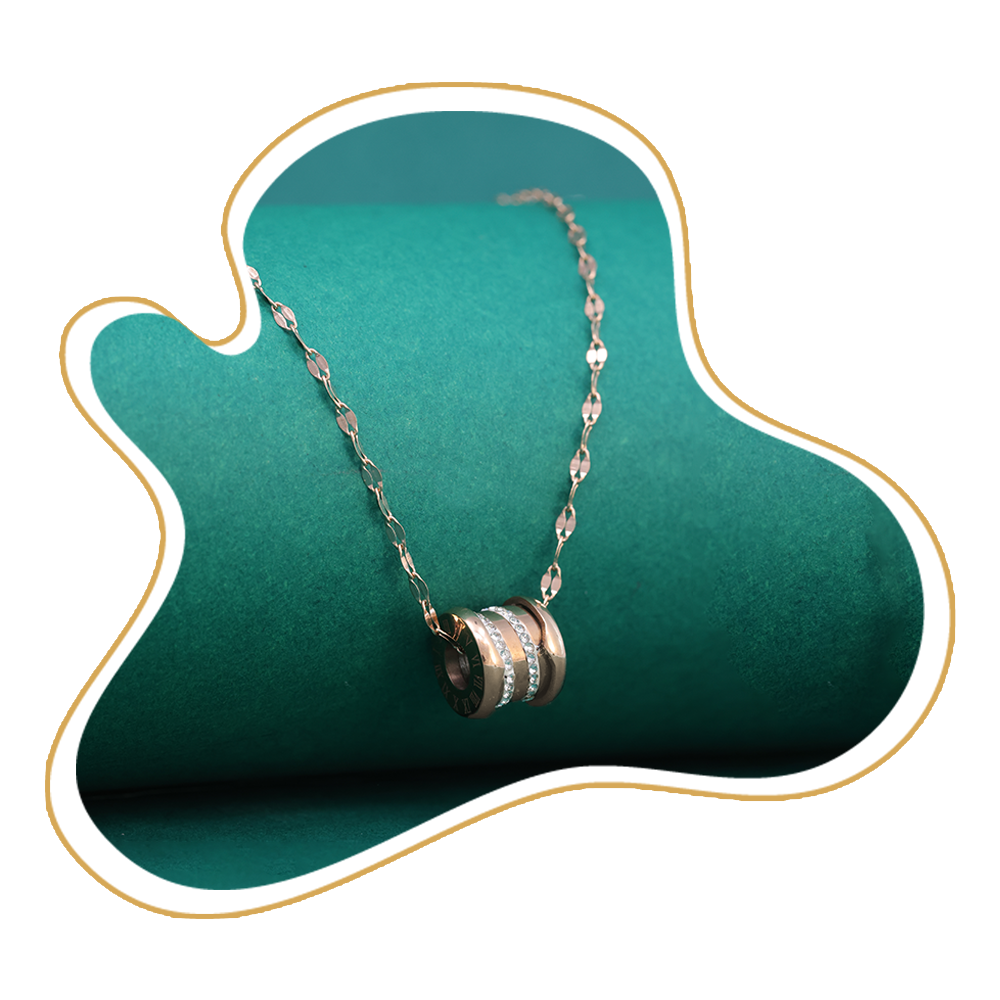 Triple CZ Ring Pendant Necklace – Rose Gold Plated Artificial Jewellery