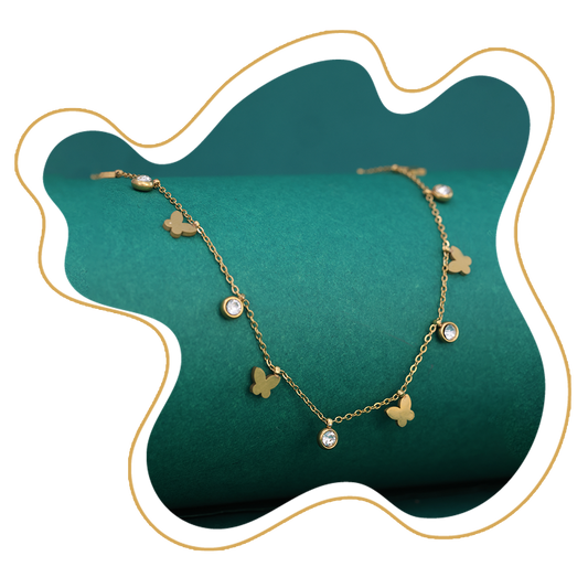 Butterfly Charm Necklace with Crystal Drops – Zevaae Jewels