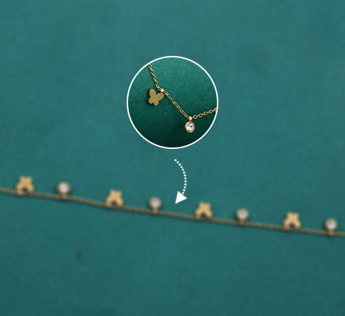 Butterfly Charm Necklace with Crystal Drops – Zevaae Jewels