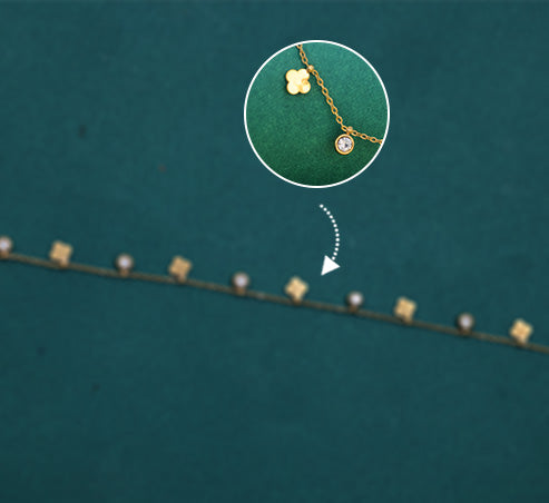 Four-Leaf Clover & CZ Charm Necklace – Gold Plated Artificial Jewellery