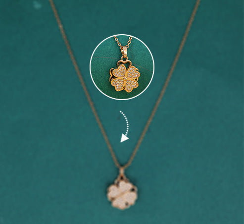 Four-Leaf Clover CZ Pendant Necklace – Gold Plated Artificial Jewellery