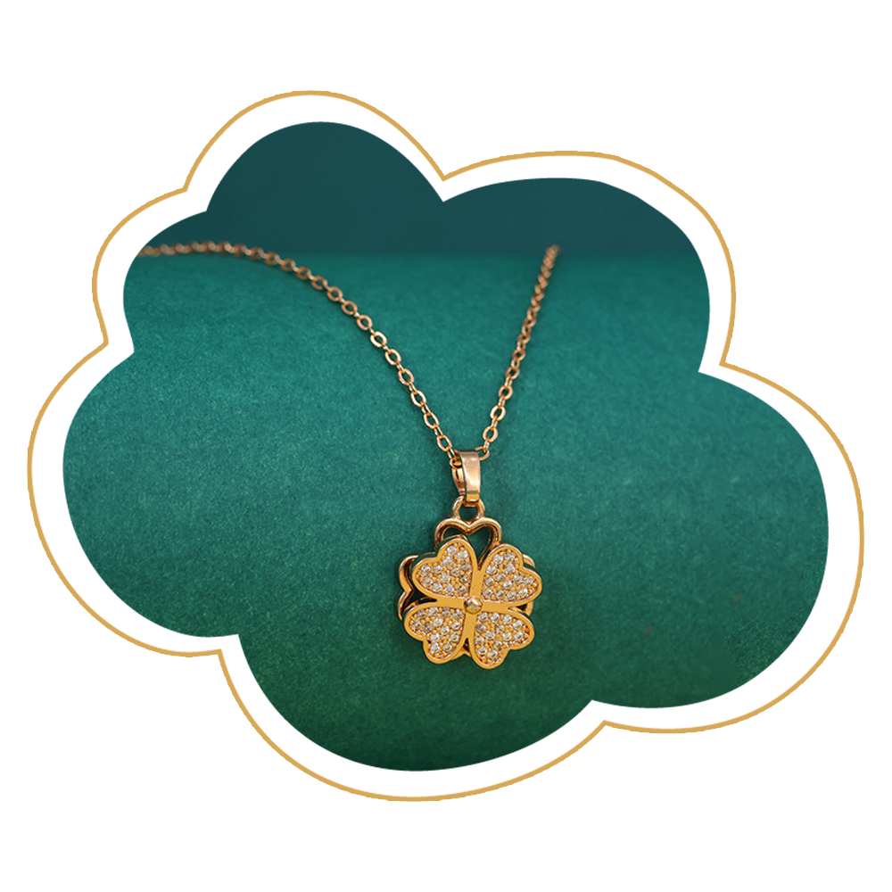 Four-Leaf Clover CZ Pendant Necklace – Gold Plated Artificial Jewellery