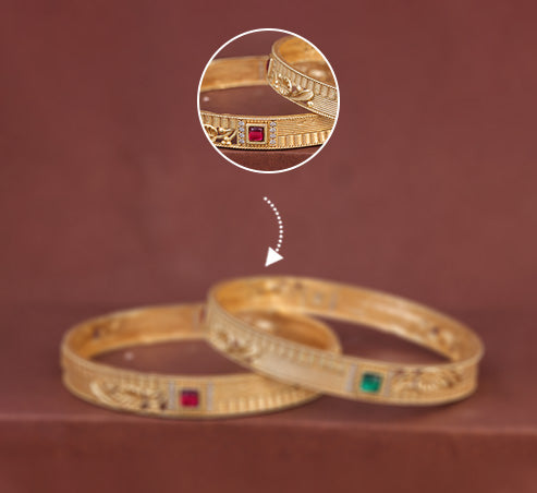 Gold Bangles with Ruby & Emerald Stone – Zevaae Jewels