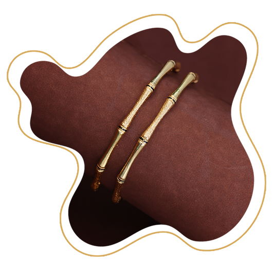 Textured Bamboo-Inspired Gold Bracelet Set – Zevaae Jewels