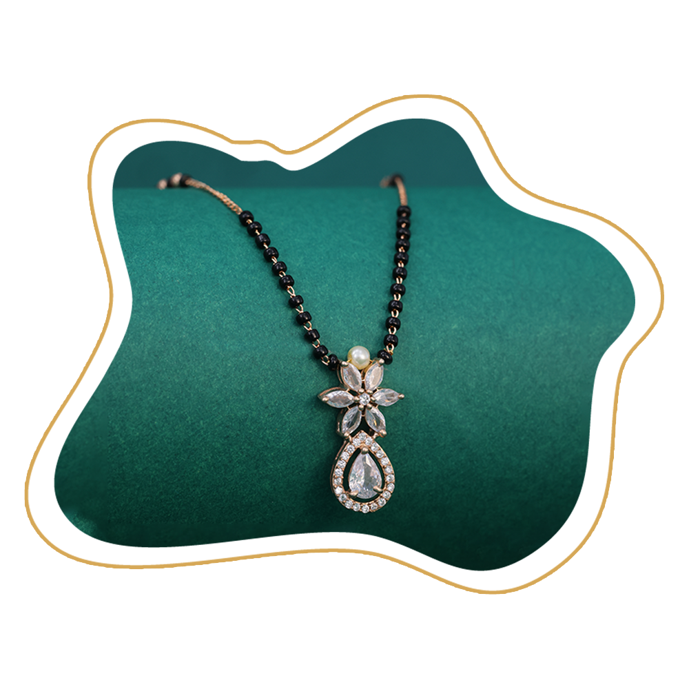 Floral CZ Drop Mangalsutra – Rose-Gold Plated Artificial Jewellery