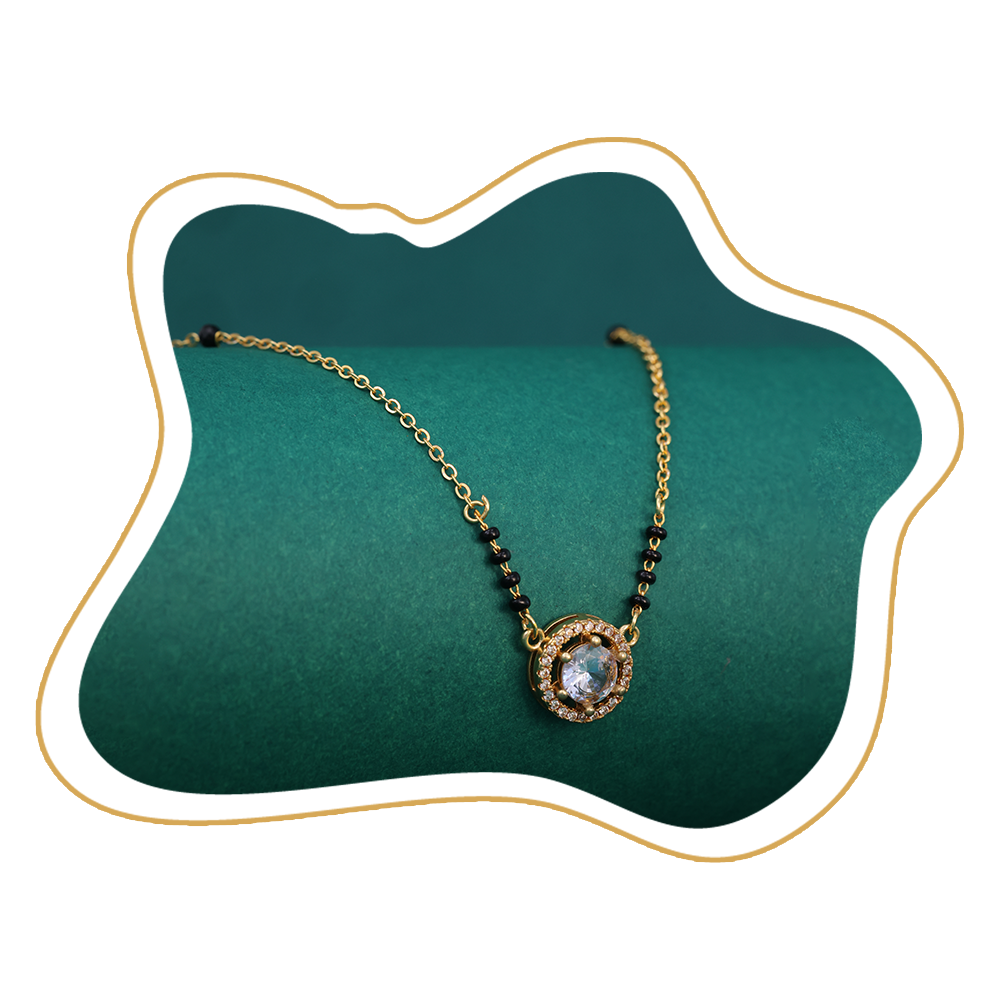 Elegant Round Solitaire Gold Mangalsutra – Minimalist Black Bead Chain