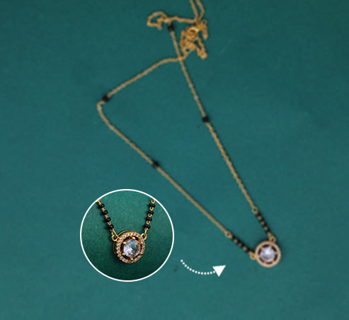 Elegant Round Solitaire Gold Mangalsutra – Minimalist Black Bead Chain