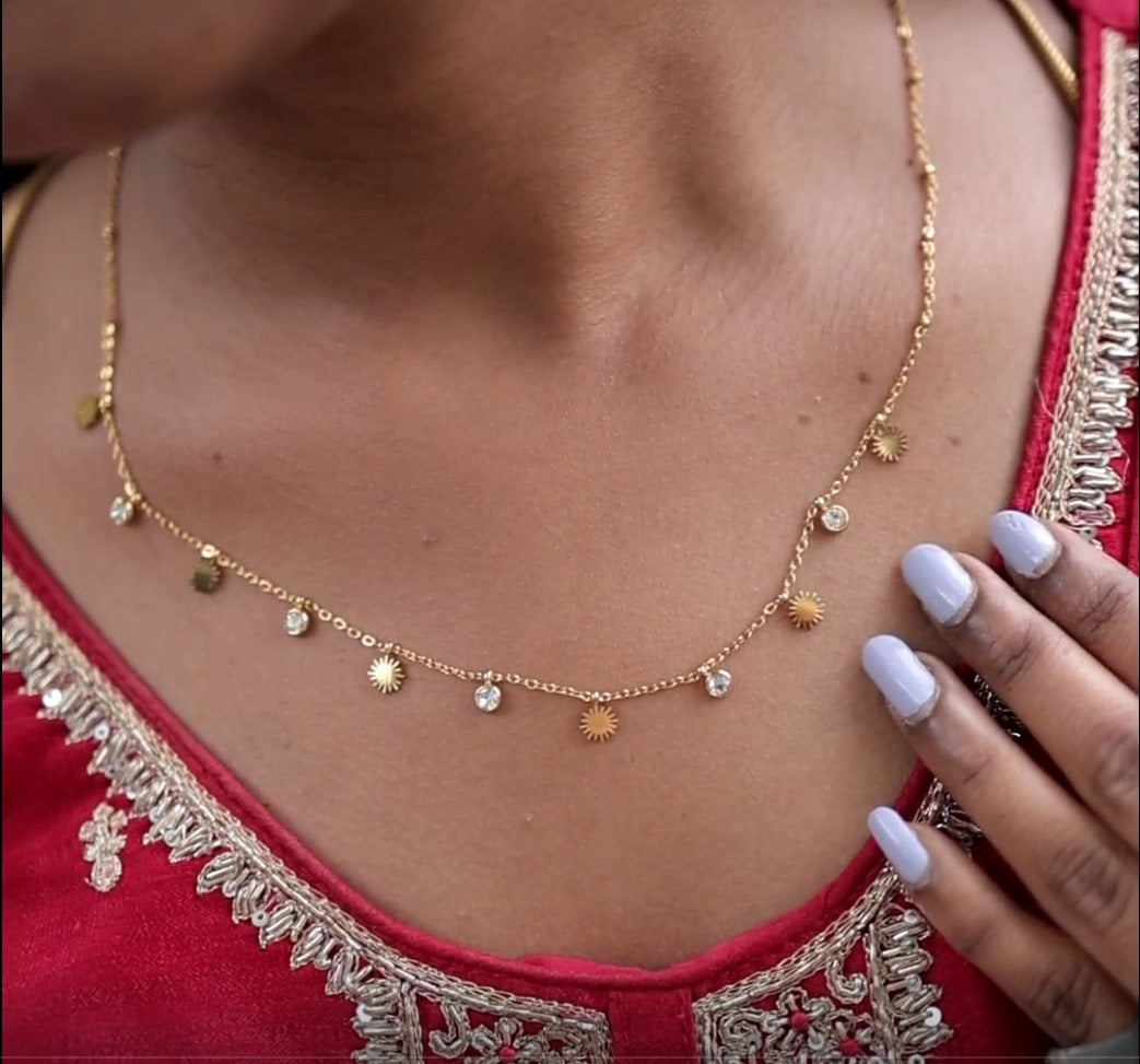 Sun Charm & Crystal Drop Necklace – Zevaae Jewels