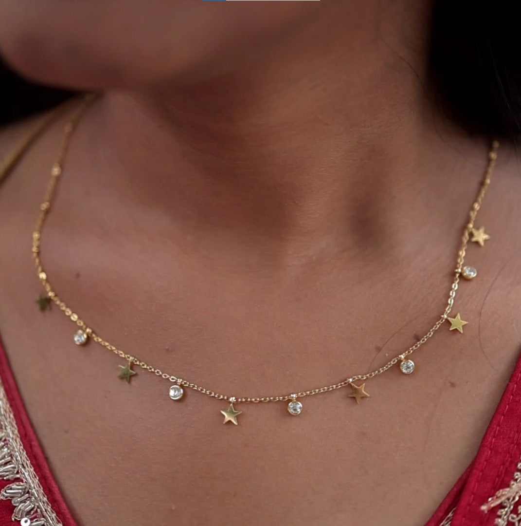 Starlight Charm Necklace with Crystal Drops – Zevaae Jewels