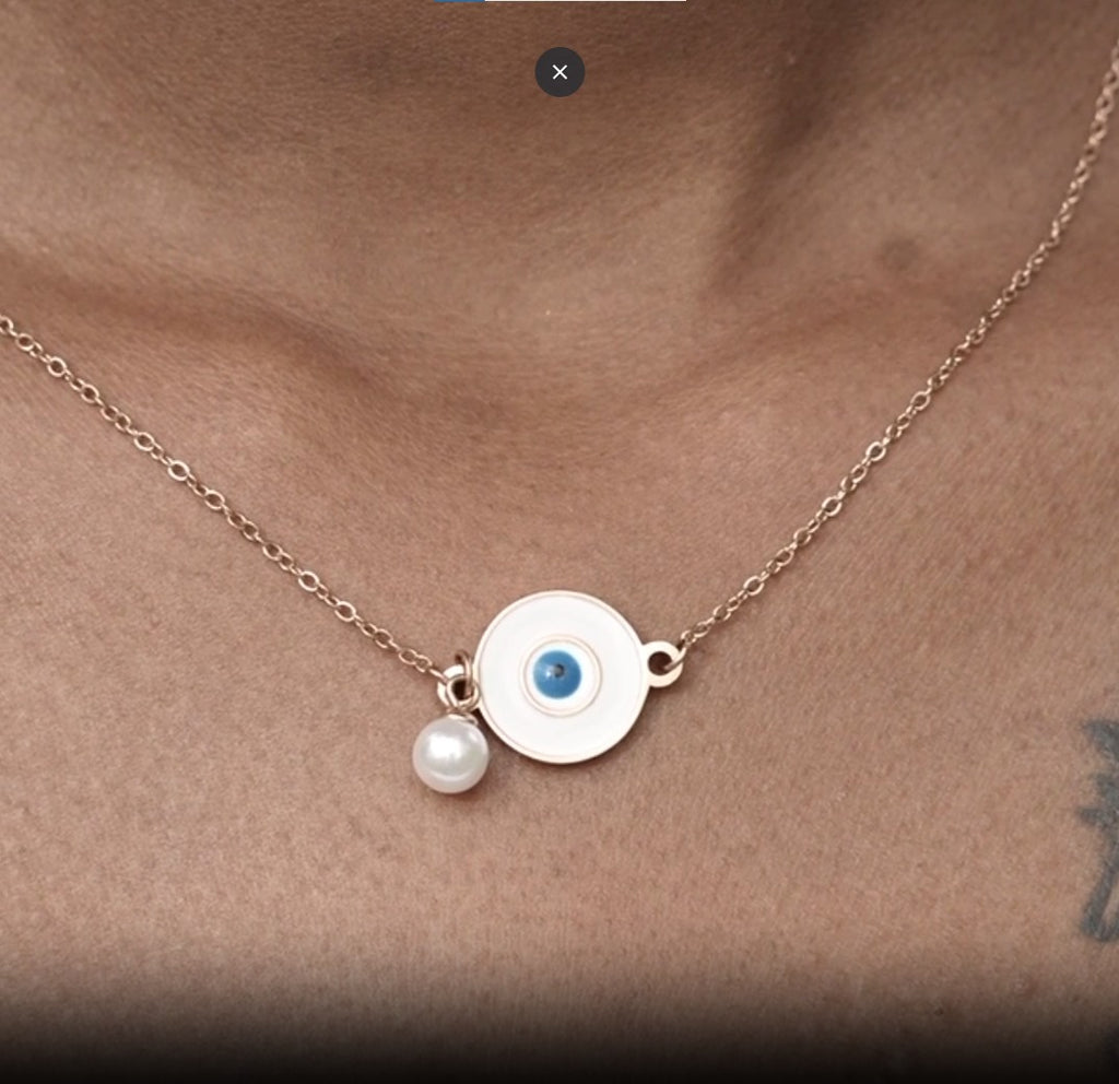 Evil Eye Pearl Charm Necklace