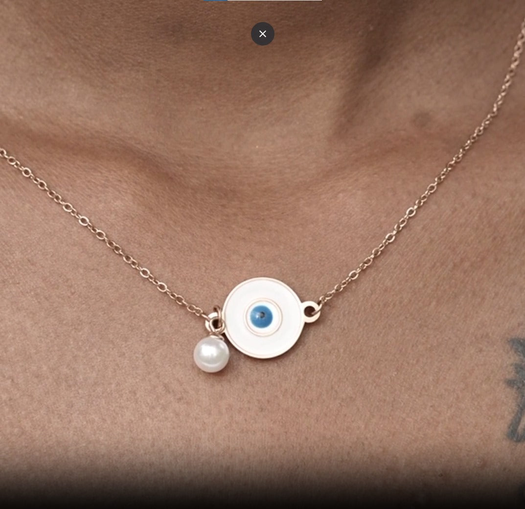 Evil Eye Pearl Charm Necklace