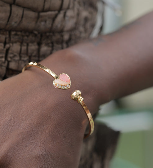 Pink Enamel Heart Gold Bracelet – Zevaae Jewels