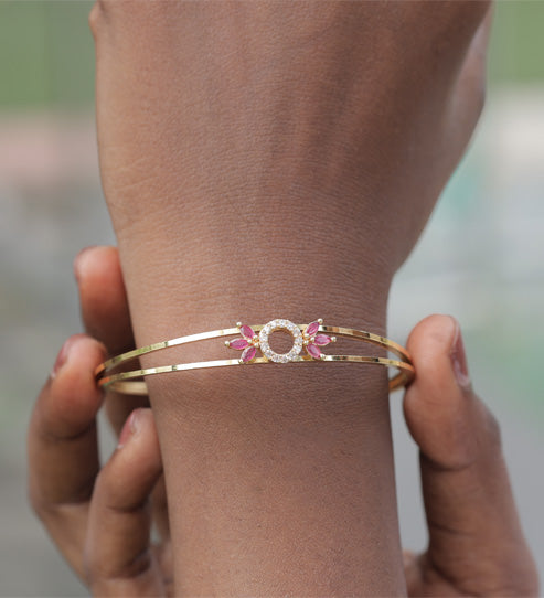 Floral Ruby & CZ Gold Bracelet – Zevaae Jewels