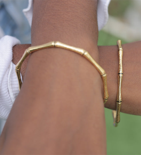 Textured Bamboo-Inspired Gold Bracelet Set – Zevaae Jewels