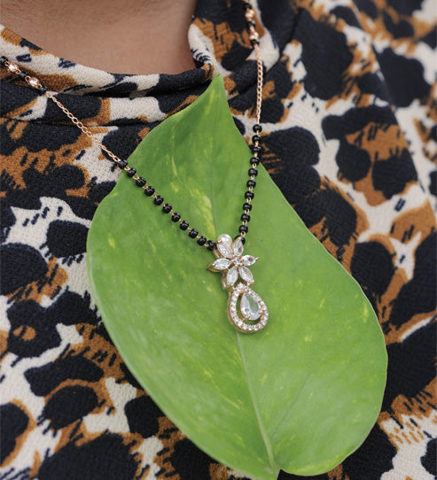 Floral CZ Drop Mangalsutra – Rose-Gold Plated Artificial Jewellery