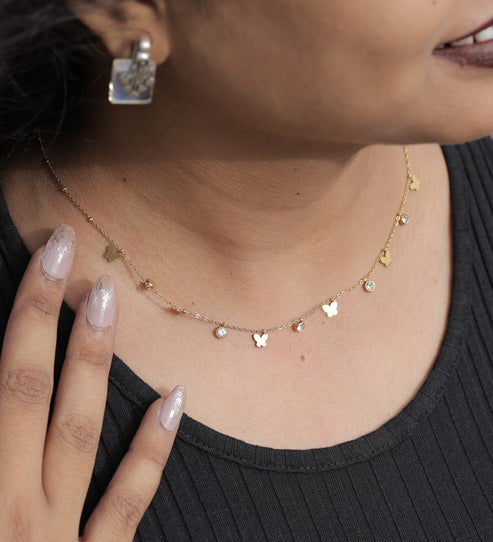 Butterfly & CZ Charm Necklace – Gold Plated Artificial Jewellery