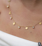 Four-Leaf Clover & CZ Charm Necklace – Gold Plated Artificial Jewellery