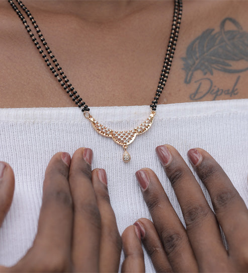 Double Strand CZ Drop Mangalsutra – Gold Plated Artificial Jewellery