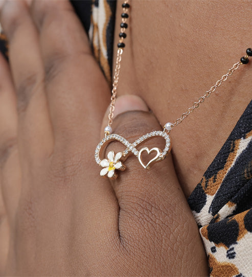 Infinity Heart & Flower CZ Mangalsutra – Gold Plated Artificial Jewellery
