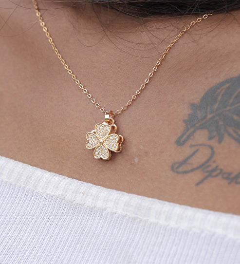 Four-Leaf Clover CZ Pendant Necklace – Gold Plated Artificial Jewellery