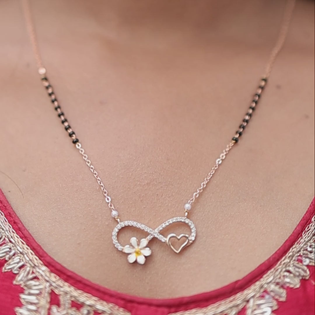 Infinity Heart & Flower CZ Mangalsutra – Gold Plated Artificial Jewellery