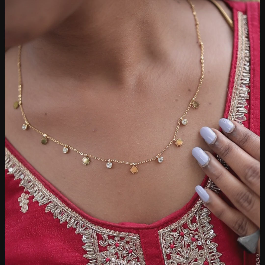 Sun Charm & Crystal Drop Necklace – Zevaae Jewels