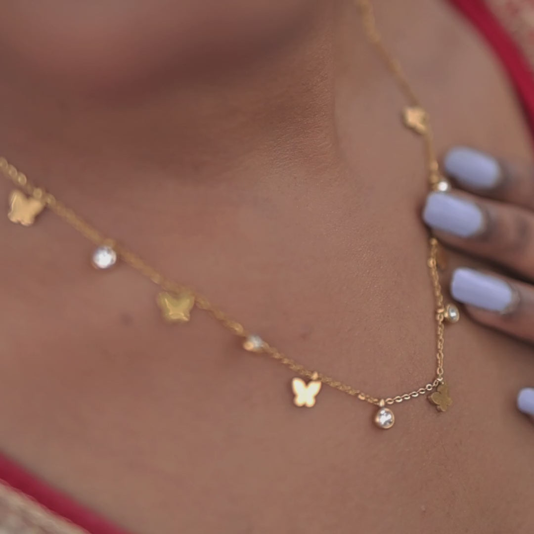 Butterfly & CZ Charm Necklace – Gold Plated Artificial Jewellery