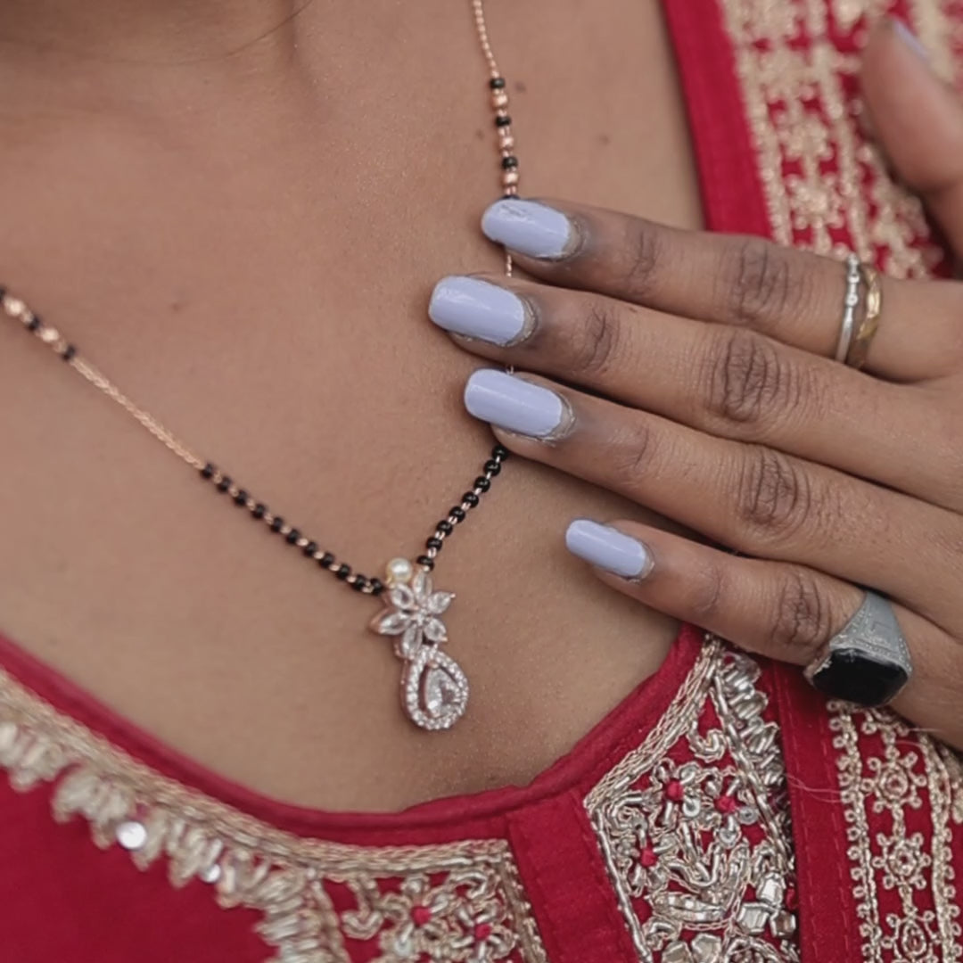Floral CZ Drop Mangalsutra – Rose-Gold Plated Artificial Jewellery