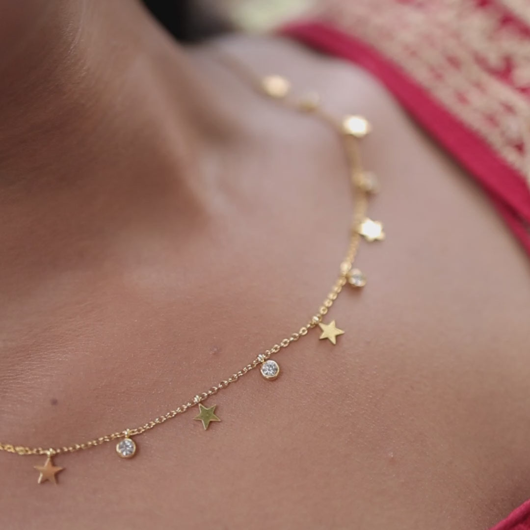 Starlight Charm Necklace with Crystal Drops – Zevaae Jewels
