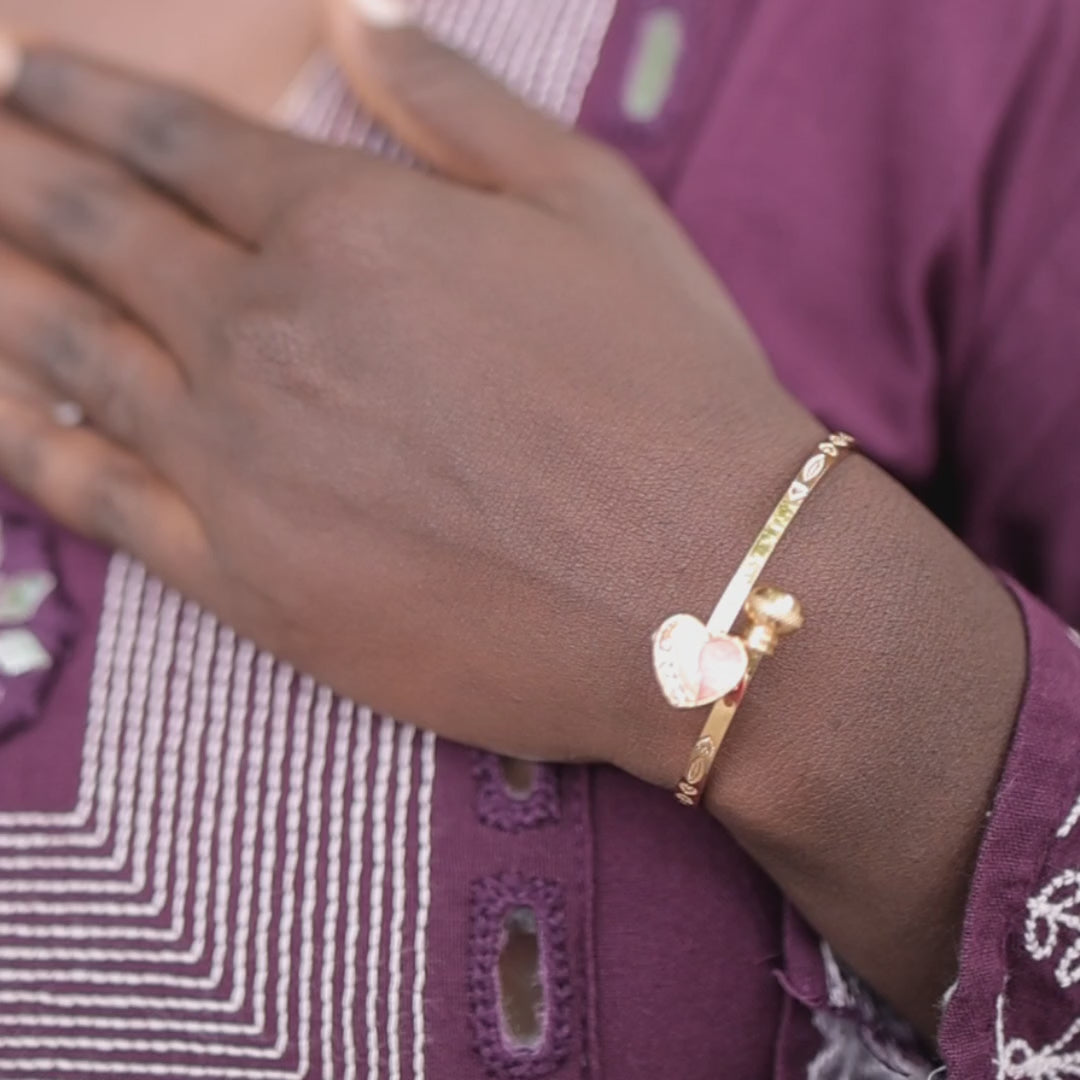 Pink Enamel Heart Gold Bracelet – Zevaae Jewels