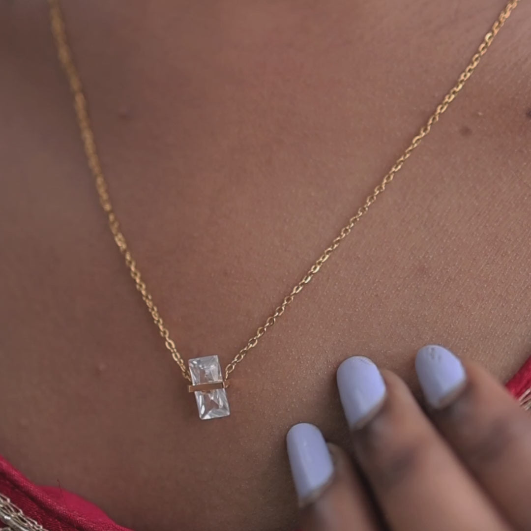 Minimalist Crystal Bar Pendant Necklace – Modern Charm