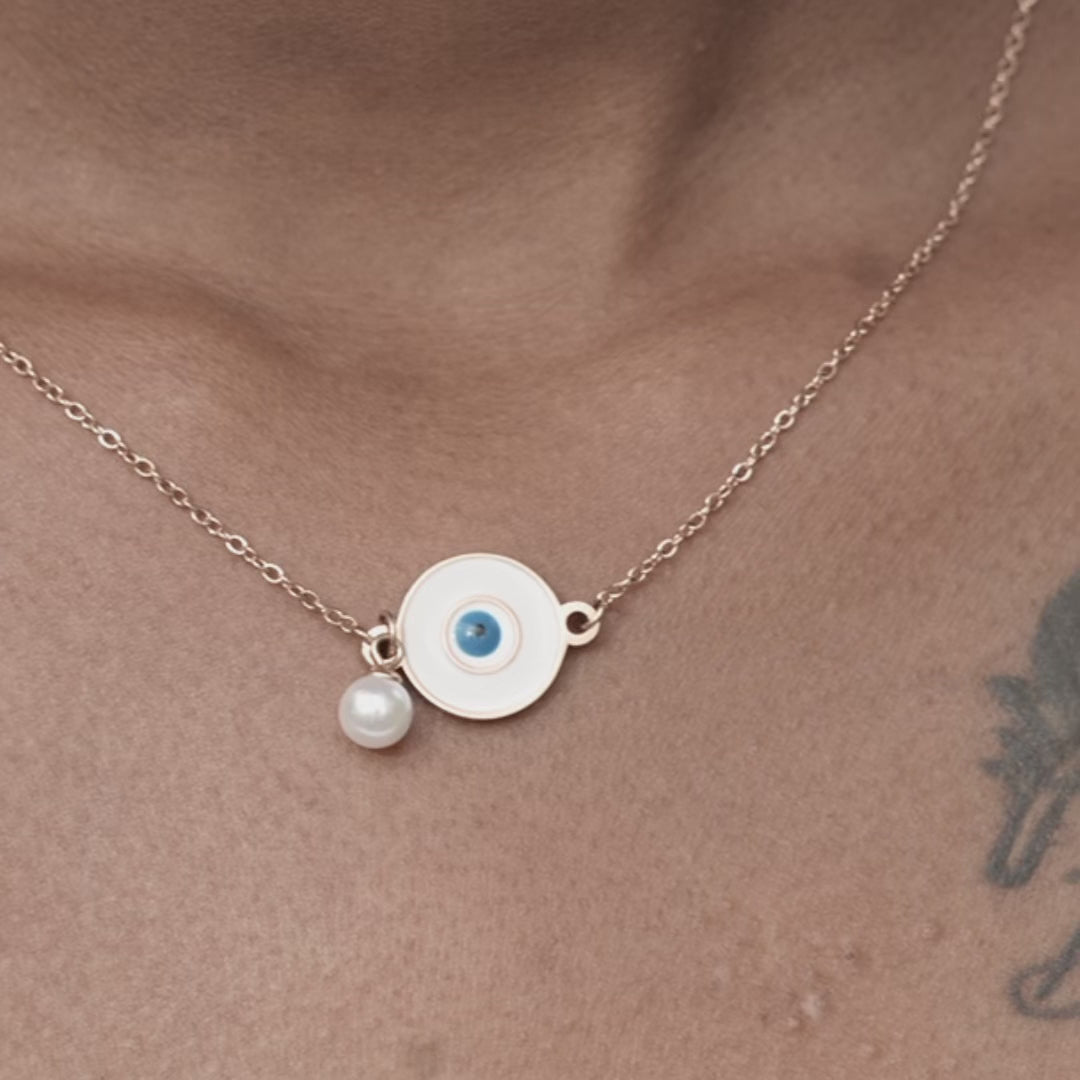 Evil Eye Pearl Charm Necklace