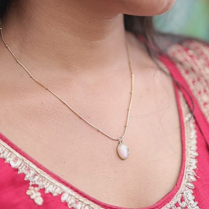 Oval Pink Stone Pendant Necklace – Gold Plated Artificial Jewellery
