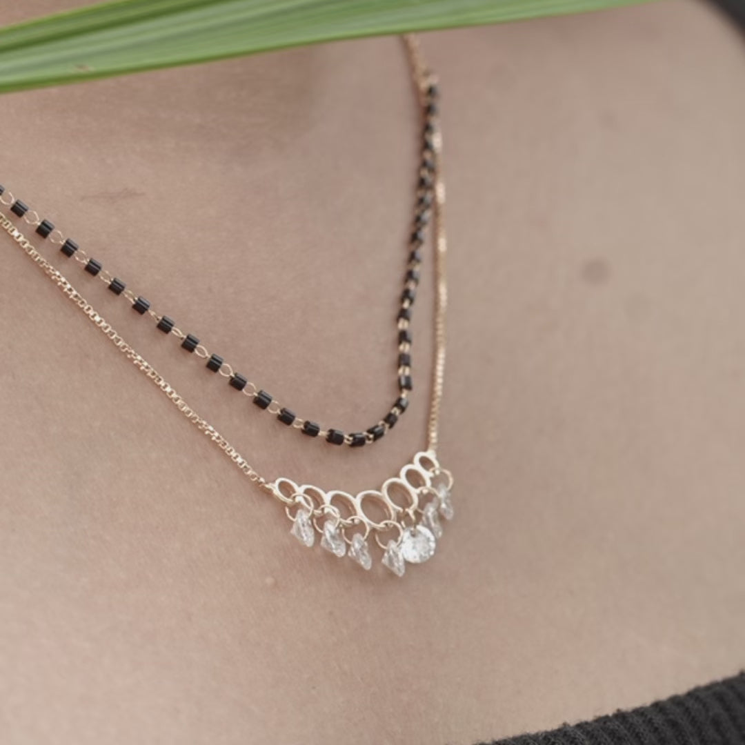 Double Layer CZ Drop Mangalsutra – Gold Plated Artificial Jewellery