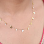 Four-Leaf Clover & CZ Charm Necklace – Gold Plated Artificial Jewellery